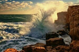 Waves crashing onto the rocks photo