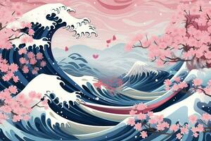 un antecedentes en resumen Hokusai estilo presentando foto