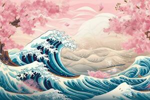 un antecedentes en resumen Hokusai estilo presentando foto