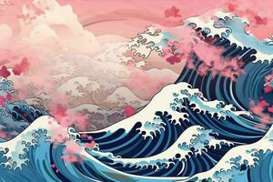 a background in abstract hokusai style featuring photo