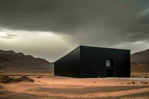 a black building in the desert photo