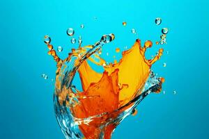 a blue and orange water splash with a blue backgrou photo