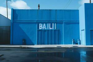 un azul pared con un grande pantalla ese dice azul foto