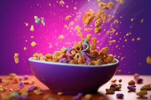 un cuenco de cereal es siendo vertido dentro un cuenco con foto