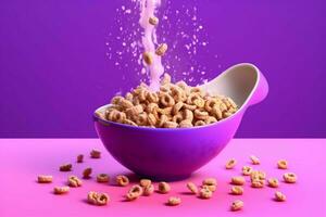 a bowl of cereal is being poured into a bowl with photo