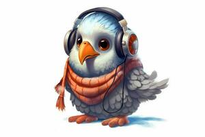 a cartoon bird with headphones and a scarf photo