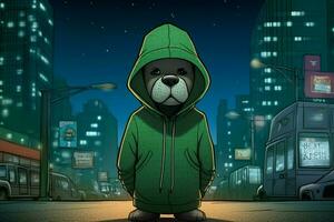 a cartoon dog with a green hoodie and a green hoo photo