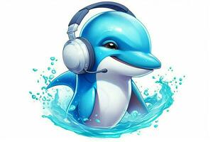 a cartoon dolphin with a headphones on his head photo