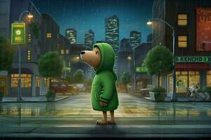 a cartoon dog with a green hoodie and a green hoo photo