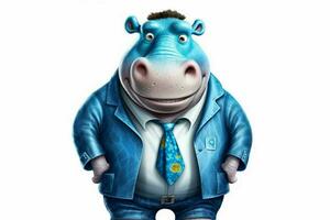 a cartoon hippo with a blue jacket and blue eyes photo