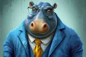 a cartoon hippo with a blue jacket and blue eyes photo