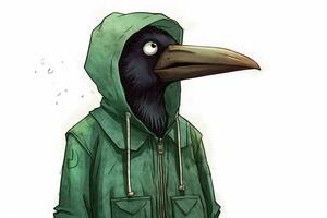 a cartoon image of a bird wearing a green jacket photo