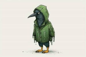 a cartoon image of a bird wearing a green jacket photo