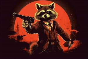 a cartoon of a raccoon with a gun in his hand photo