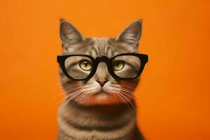 a cat wearing glasses and a black rimmed eyeglass photo