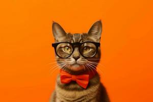un gato vistiendo lentes y un negro bordeado lente foto