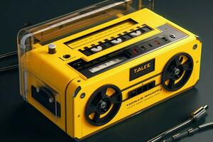 a cassette player with a yellow and black label t photo