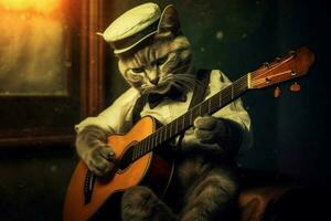 un gato con un guitarra en eso ese dice el palabra jazz o foto