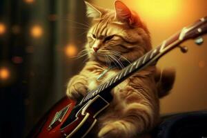 a cat with a guitar on it that says the word jazz o photo