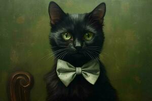 a cat with a black rimmed glasses and a black bow photo