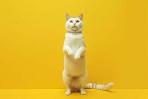 a cat with a white chest and white chest stands o photo