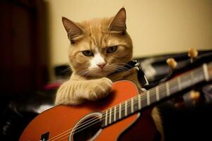 un gato con un guitarra en eso ese dice el palabra jazz foto