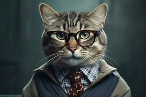 a cat with a collar and glasses that sayscaton it photo