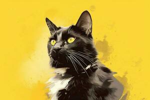 a cat with a yellow background that sayscat photo