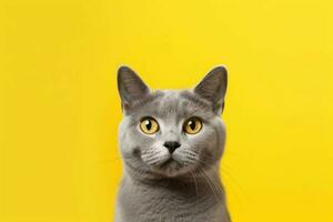 a cat with a yellow background that sayscat photo