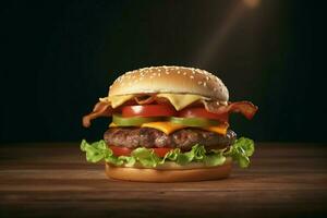 a cheeseburger with bacon lettuce and tomato a 3D r photo