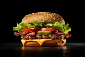 a cheeseburger with bacon lettuce and tomato a 3D r photo