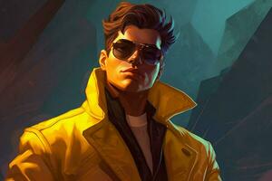 a character wearing a yellow jacket and sunglasse photo