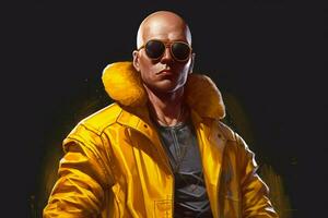 a character wearing a yellow jacket and sunglasse photo