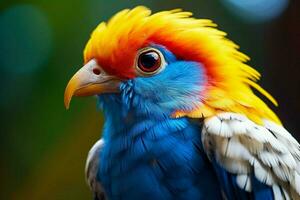 un vistoso pájaro con un amarillo ojo y un azul cabeza yo foto