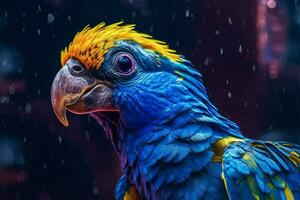 un vistoso pájaro con un amarillo ojo y un azul cabeza yo foto