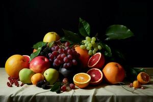 a colorful fruit is displayed on a table photo