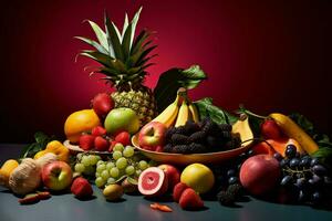 a colorful fruit is displayed on a table photo