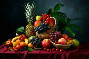 a colorful fruit is displayed on a table photo