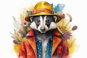 a colorful illustration of a badger wearing a hat photo