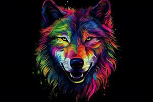 a colorful wolf with a black background photo