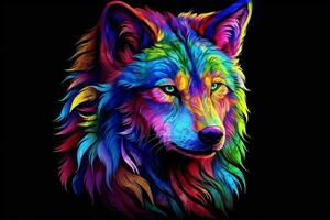 a colorful wolf with a black background photo