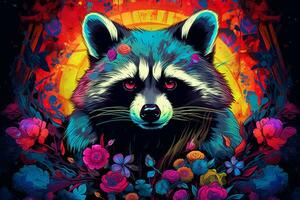 a colorful poster for a band called raccoon photo