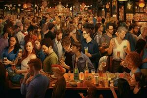 un concurrido Club nocturno con personas participación cerveza glas foto