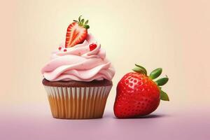 a cupcake with a strawberry on top and a strawber photo