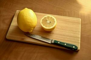 a cutting board with a knife and a knife with a l photo