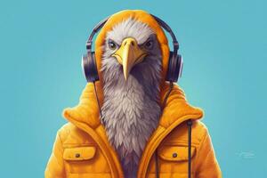 a digital art of a bird with headphones and a jac photo