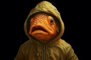 a digital illustration of a fish wearing a hoodie photo