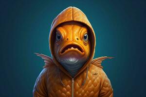 a digital illustration of a fish wearing a hoodie photo