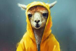 a digital painting of a llama wearing a yellow ho photo