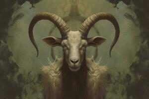 a drawing of a goat with horns and a head that sa photo